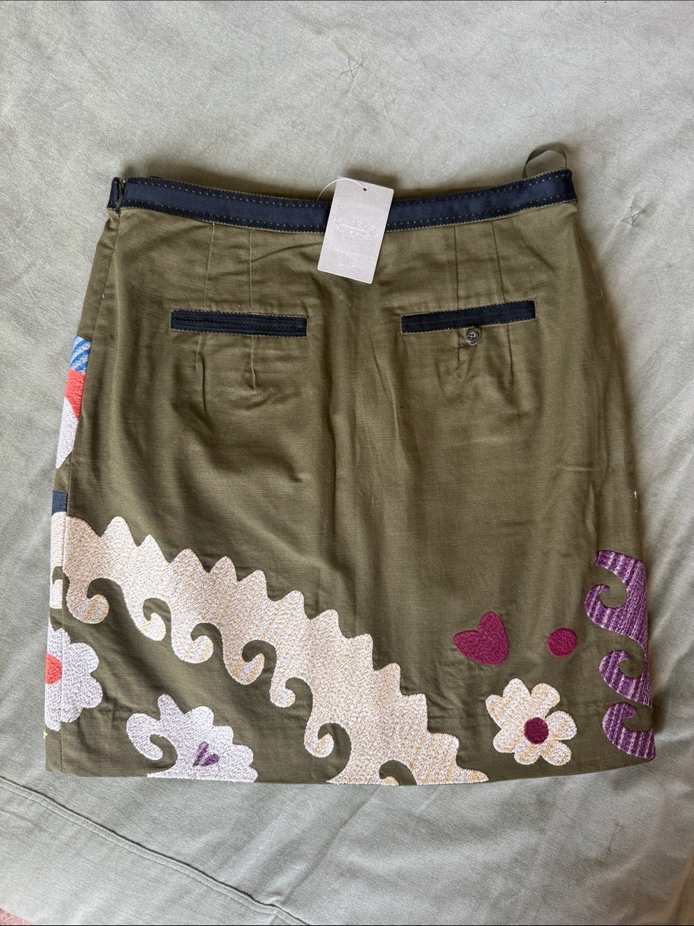 Anthropologie Olive Mini Skirt with Multicolor Floral Embroidery - Picture 3 of 5